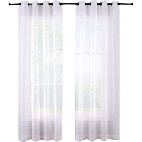 Ensemble de 2 Rideaux Transparents 210 cm à Œillets Blancs Voile Polyester pour Chambre (1/4)