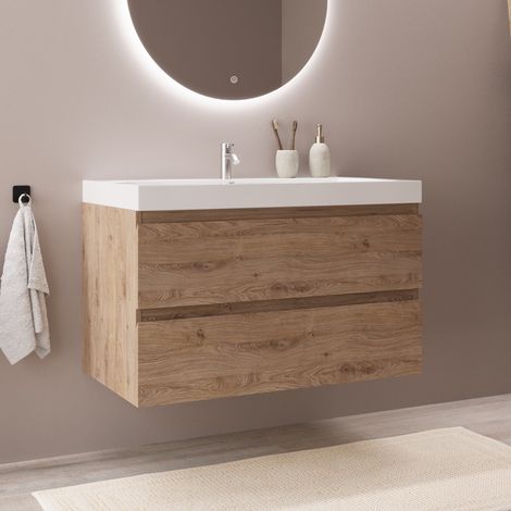 LOMAZOO meuble de salle de bain Monaco chêne clair - 80cm - (1/5)