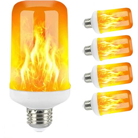 Due lampadine a forma di fiamma, bianca + gialla, attacco E27, 15W, 85-265V, 4 modalità, lampade lampeggianti effetto fiamma simulata (5 pezzi) (1/5)