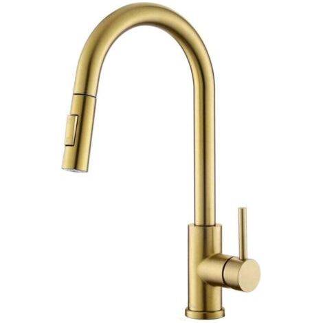 Küchenarmatur in gebürstetem Gold mit ausziehbarer Brause, Hochdruck-Mischbatterie für die Küche, moderner Edelstahl (1/4)