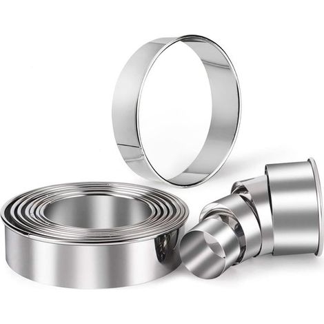 Juego de cortadores de galletas, 11 moldes redondos para donuts, Acero inoxidable, Redondos, Molde de presión, Altura 3 cm, bollos, etc, Plateado (1/5)
