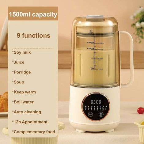 Machine à lait de soja électrique 1,5 L, mixeur intelligent, extracteur de jus domestique, machine à aliments pour bébés (1/5)