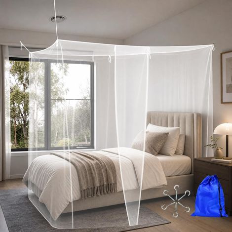 Zanzariera rettangolare singola a maglia fine per letto, con kit di installazione completo, ganci, corda e borsa per il trasporto, per proteggere la tua famiglia dalle zanzare in estate (2 1 1,9 m) (1/5)