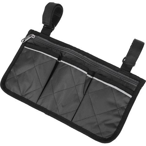 Sacoche latérale multifonctionnelle pour fauteuil roulant/scooter, pochette de rangement suspendue, noir (1/5)