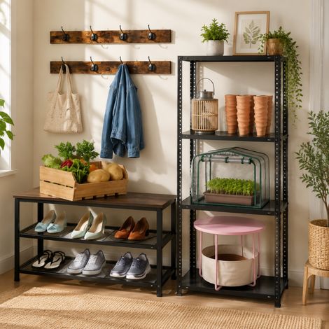 Set da ingresso e garage (4 pezzi) – Tavolino, contenitore impilabile, porta scarpe e mensola (1/5)