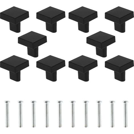 Lot de 10 Bouton de Porte Carrée Poignées de Meuble en Alliage de Zinc avec Vis pour Armoire Tiroir Commode Noir (1/4)