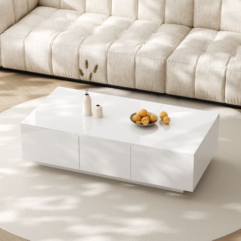 Mesa salón con almacenamiento oculto blanco brillante OKMYHOME (1/4)