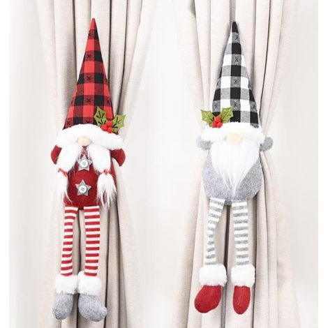 Vorhänge - Weihnachten - Rot und Grau - 50 cm x 45 cm - Vliesstoff - Innendekoration