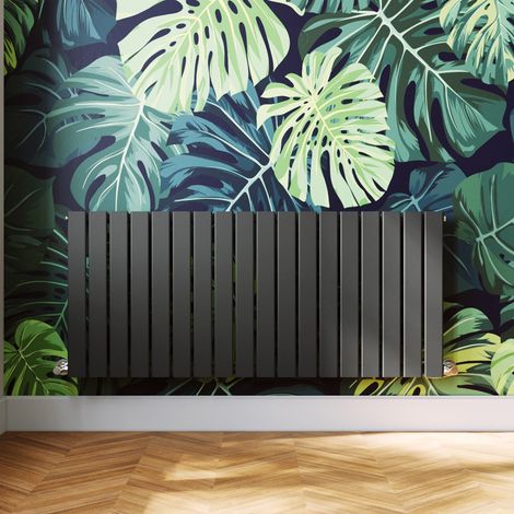 ELEGANT 600 x 1360 mm Anthracite Modern Column Radiator Single Flat Panel Designer Bathroom Radiator + Anthracite Thermostatic Radiator Valves (1/5)