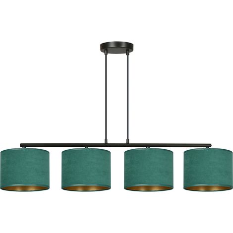 Lampadario 4 Luci Hilde In Acciaio Nero E Paralumi In Tessuto Verde (1/5)