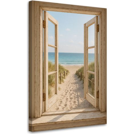 Wandbild Blick aus einem Fenster auf den Strand 40x60 cm (1/5)