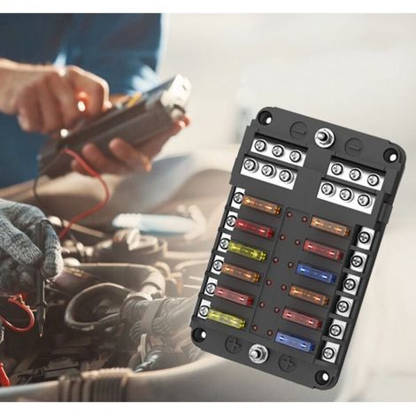 Blocs Fusible Lame ATC/ATO, Porte Fusible Voiture, Boîte Fusibles Voiture 12 voies avec Indicateur de Bus Négatif pour Voiture, Bateau, Fourgonnette, SUV (1/5)