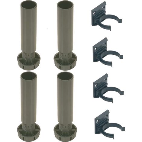 Cyclingcolors – Pied de meuble vérin réglable 100 mm – Hauteur ajustable de -12 à +28 mm – Lot de 4 clips de plinthe universels en plastique (1/4)