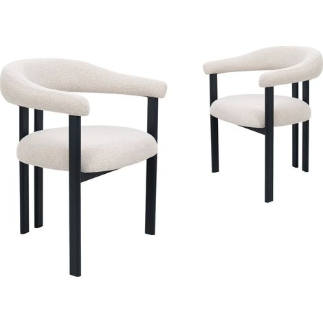 Lot de 2 chaises en tissu texturé écru pieds en métal noir