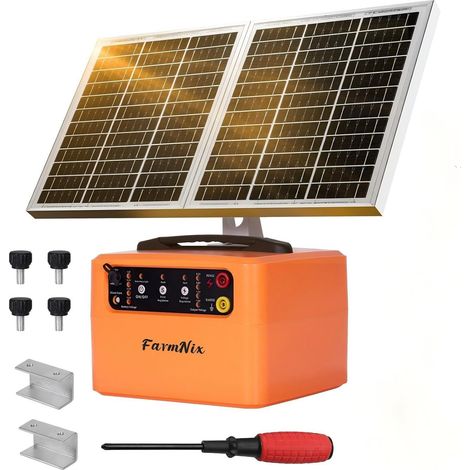 Clôture Électrique Solaire de bétail de 1.5 joules / 12KV Réglable  48KM Clôture Électrique Pour Animaux 12V avec Panneau Solaire de 15W Pour bovins, chevaux, moutons, chiens et volailles (1/5)