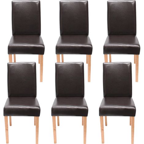 Lot de 6 chaises de séjour Littau, simili-cuir, marron, pieds clairs (1/3)