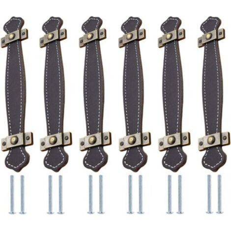 Set di 6 maniglie in pelle, maniglie per mobili in pelle, maniglie per porte in pelle, maniglie per cassetti in pelle, maniglie per armadietti da cucina e ante, nere