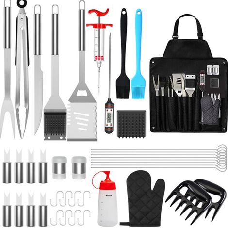 Kit barbecue 41 pièces en inox – thermomètre et injecteur – outils robustes, sac rangement, cadeau idéal pour amateurs BBQ (1/5)