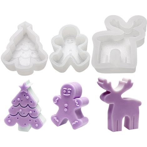 Lot de 3 Moule à Bougies de Sapin de Noël 3D Moule à Bougies en Silicone Noël pour la Fabrication de Bougies, Pierres Aromatiques, Chocolat (1/5)