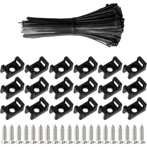 100 Pièces Attaches Cable avec Embase de Serre Cables et Vis, 200 mm Autobloquantes Fixations Électriques Collier de Serrage en Nylon pour Organiser Câbles, Réutilisables et Réglables (1/4)