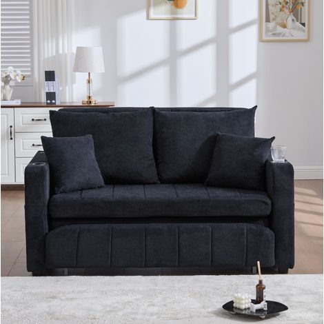 Schlafsofa 139x83x58 cm Schwarz Chenille mit Bettfunktion und Seitentaschen (1/5)