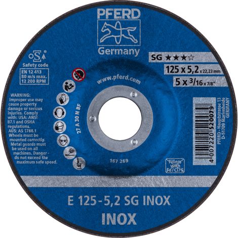 PFERD TOOLS Schruppscheibe E 125x5,2x22,23 mm Leistungslinie SG INOX für Edelstahl 10 Stk