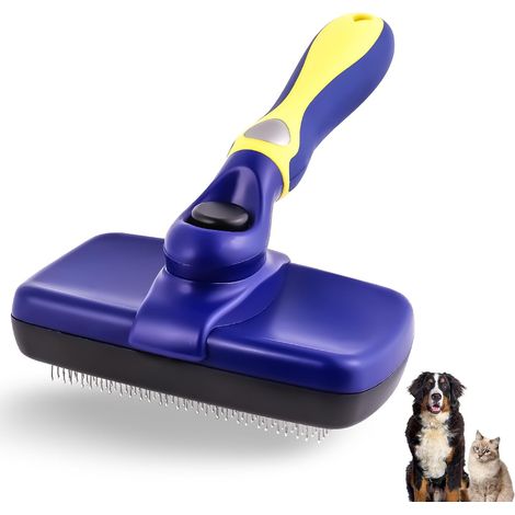 Brosse autonettoyante chiens/chats, élimine doucement sous-poils et nœuds, tous types poils, bleu foncé
