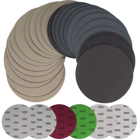 Tinor – Lot de 30 disques abrasifs ronds 125mm – Grain 1000/1500/2000/3000/4000/5000 – Pour ponçage métal et bois – Design Velcro pour ponceuse orbitale (1/5)