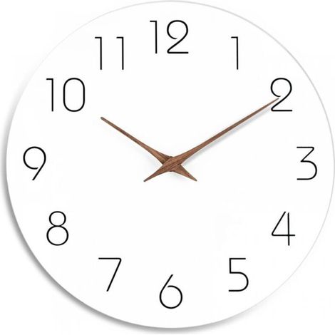 Horloge murale silencieuse en bois de 25,4 cm sans tic-tac, fonctionne à piles, blanc, moderne, bureau, horloge simple et minimaliste décorative pour cuisine, maison, salle de bain, salon (1/4)