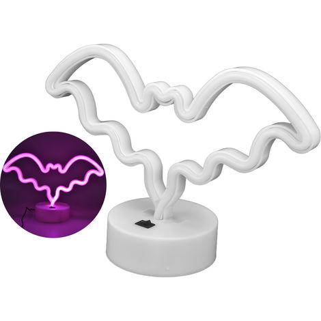 LED-Neon-Fledermauslampe, dekorative Tischlampe für Schlafzimmer, Bar, Party, Nachtlicht, USB- oder batteriebetrieben, mit Sockel (Batterie nicht im Lieferumfang enthalten). (1/5)