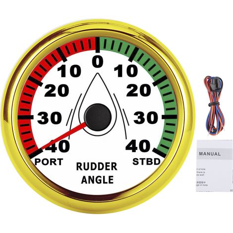 Jauge d'angle de gouvernail 85mm IP67 étanche, rétroéclairage multicolore 932V orientation réglable (cadran blanc, couvercle doré) (1/5)