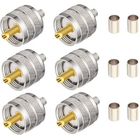 6 Pièces UHF PL-259 Prise Mâle Adaptateur Coaxial à Sertir Connecteur RF pour Câble Coaxial RG58/U LMR195 Compatible avec Radio Jambon (1/5)