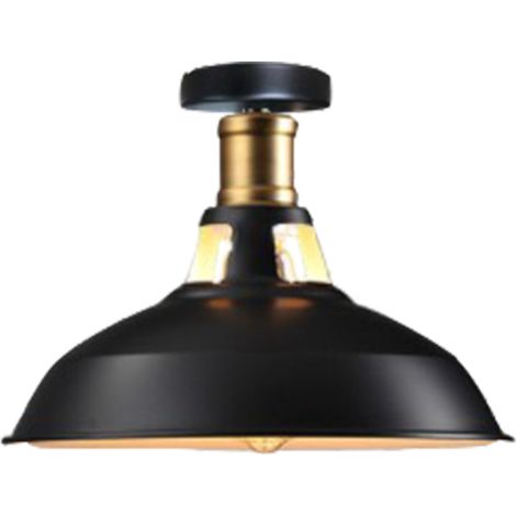 Lampe de Plafond Industriel Vintage Plafonnier en Fer Abat-jour 27cm Luminaire Couloir Balcon Escalier Noir&Blanc 1 Pack (1/5)