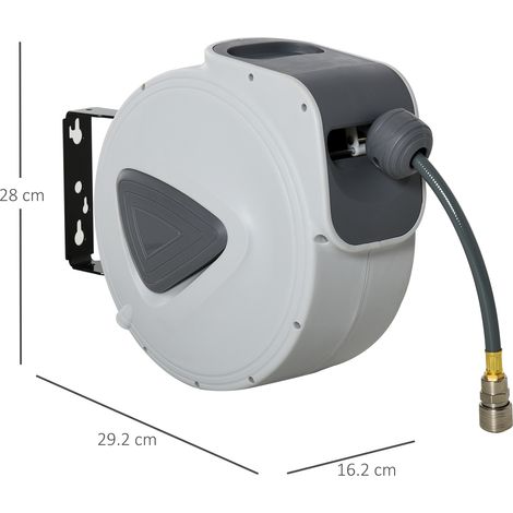 Automatische Schlauchtrommel 10 m + 90 cm mit 1/4"-Anschluss, Wandmontage und 180° drehbar, Grau