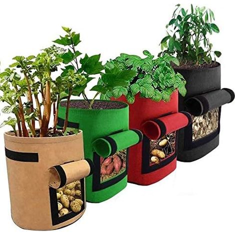 Kartoffelpflanzsäcke (4er-Pack), 7-Gallonen-Pflanzsäcke, Pflanzsäcke mit Klappen und Griffen, geeignet für Kartoffeln, Tomaten und grünes Gemüse.