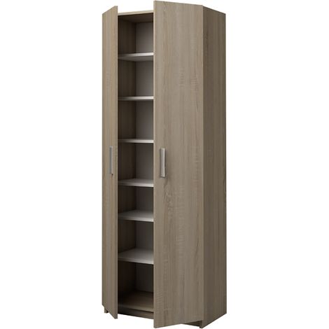 Pegane – Armoire de rangement chêne cortez – 2 portes – 7 étagères – Dimensions 180 x 60 x 35.6 cm – Panneaux de particules mélaminés