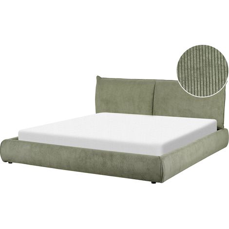Cama de agua moderna tapizada 180 x 200 cm somier con colchón pana verde Vinay