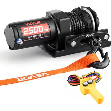 Cabrestante Eléctrico 12V 1134 kg para ATV con Cuerda Sintética de 4,8 mm x 12 m, Motor 0,9 kW, Control Remoto con Cable, Soporte de Montaje, Guía de Cable y Gancho para Todoterreno Exteriores (1/5)