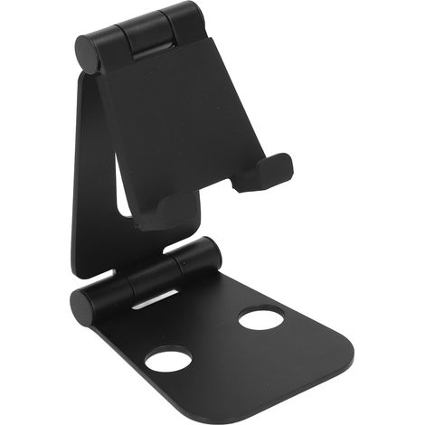 Support téléphone pliable portable noir, double L ergonomique, support de bureau pour bibliothèques et extérieur, design stable et léger. (1/5)