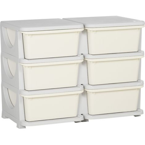 Boîte de rangement plastique avec 6 tiroirs, organisateur de jouets pour enfants, couleur crème (1/5)