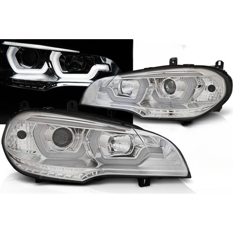 Paire feux phares BMW X5 E70 de 2007 a 2013 TubeLight DRL Chrome-31785804 (1/4)