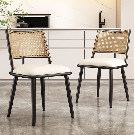 Lot de 2 chaises de salle à manger en cuir régénéré avec dossier en résine tressée noire, siège confortable et léger pour salon ou chambre - CHICFURN (1/5)