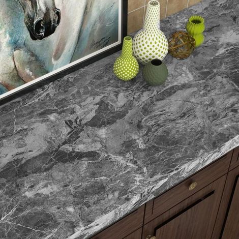 40CM X 5M Papier Peint Autocollant Mural Gris Foncé Effet Béton Adhésif Décoratif Epais Vinyle Imperméable Rouleau pour Mur Cuisine Salle de Bain Salon Chambre Meuble Évier Plan de Travail (1/2)