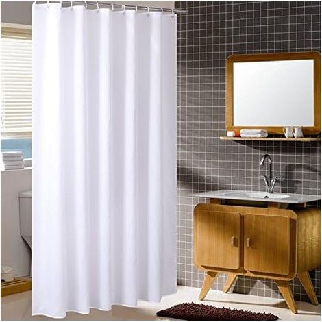 Rideau de Douche Imperméable Blanc 200x240 cm avec Crochets Inclus, Revêtement Antimoisissure et Anti-Calcaire, Polyester Durable pour Salle de Bain (1/4)