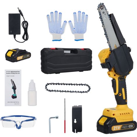 Mini tronçonneuse sans fil 6 pouces, portable, électrique, sans balais, avec 2 batteries, pour la coupe du bois, l'élagage des branches d'arbres, les travaux de jardinage et d'entretien de la cour et (1/5)