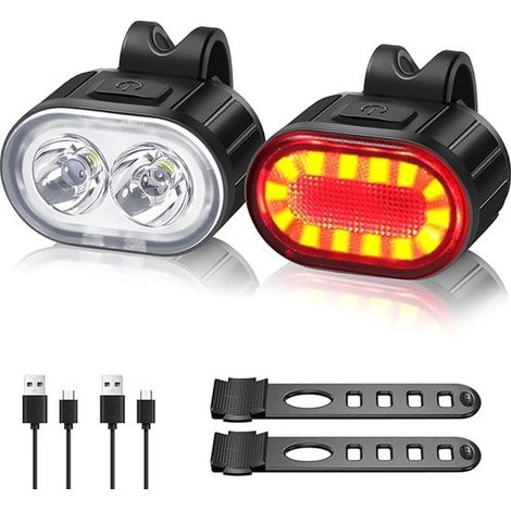 Luz para bicicleta，potente luz LED para bicicleta，recargable，USB，resistente al agua，IPX4，luz para bicicleta，color negro，1 pulsera (1/5)
