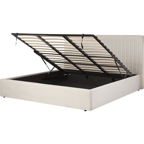 Cama con almacenaje de tela beige 180 x 200 cm cabecero capitoné Vion