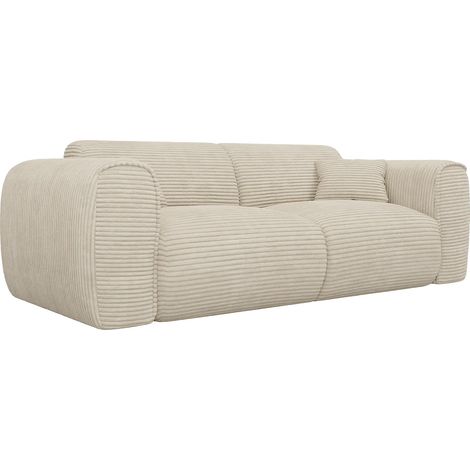 Canapé 3 places convertible express en velours côtelé beige - Couchage 140 cm - Matelas 16 cm avec mémoire de forme POGNIA (1/5)