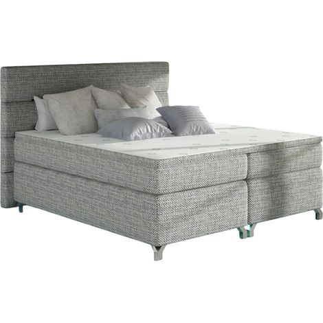 Lit boxspring 180x200 tissu gris clair chiné Mador (1/5)