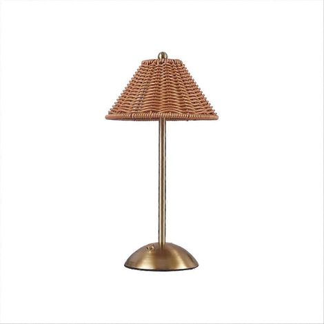 Lampe de bureau LED rechargeable en rotin, style asiatique du Sud-Est, 3 couleurs changeantes, marron (1/5)